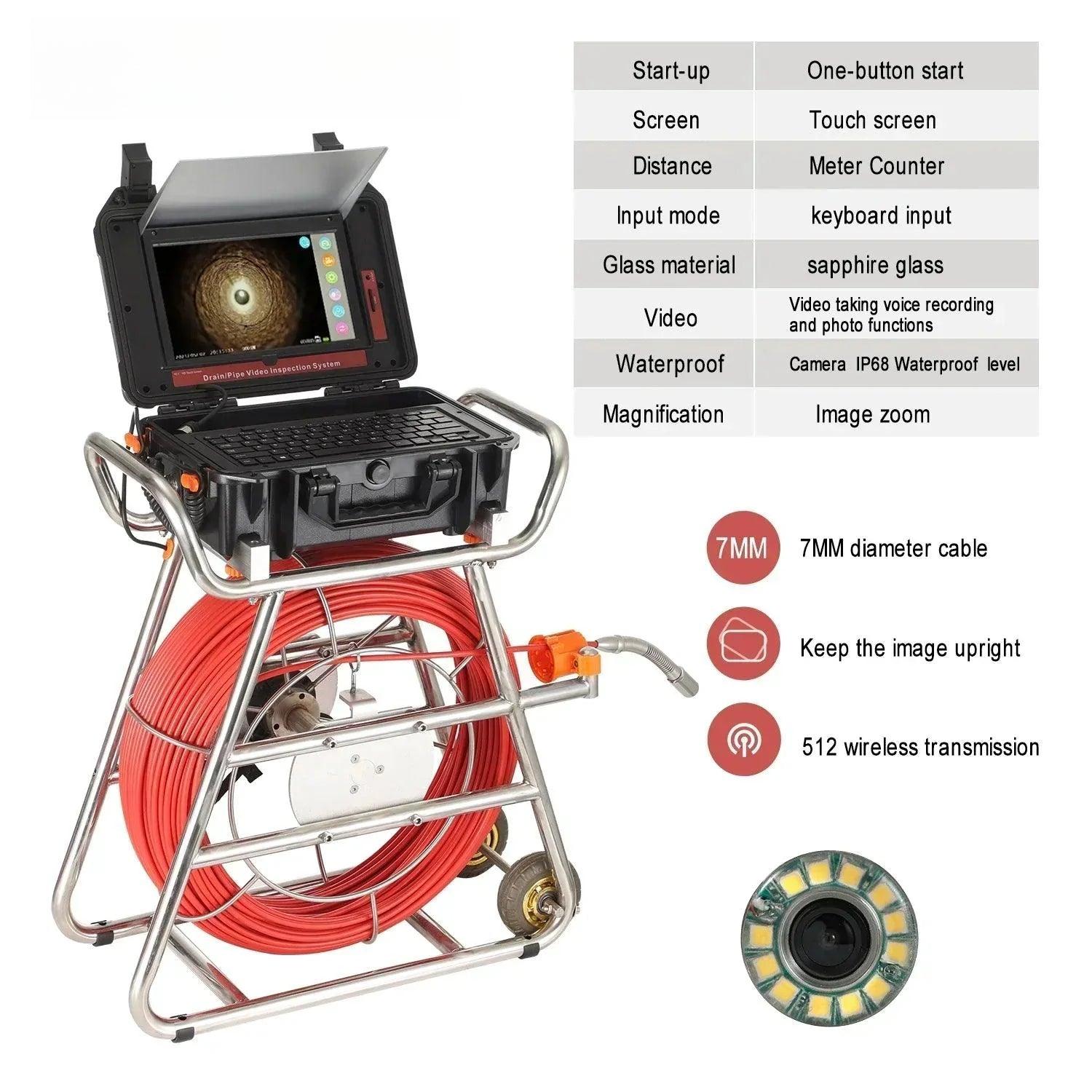 Sewer Pipe Inspection Camera 10.1"HD1080P Touch Screen,SYANSPAN Industrial Endoscope 512Hz Sonde+Locator/Receiver+Self-leveling - SYANSPAN